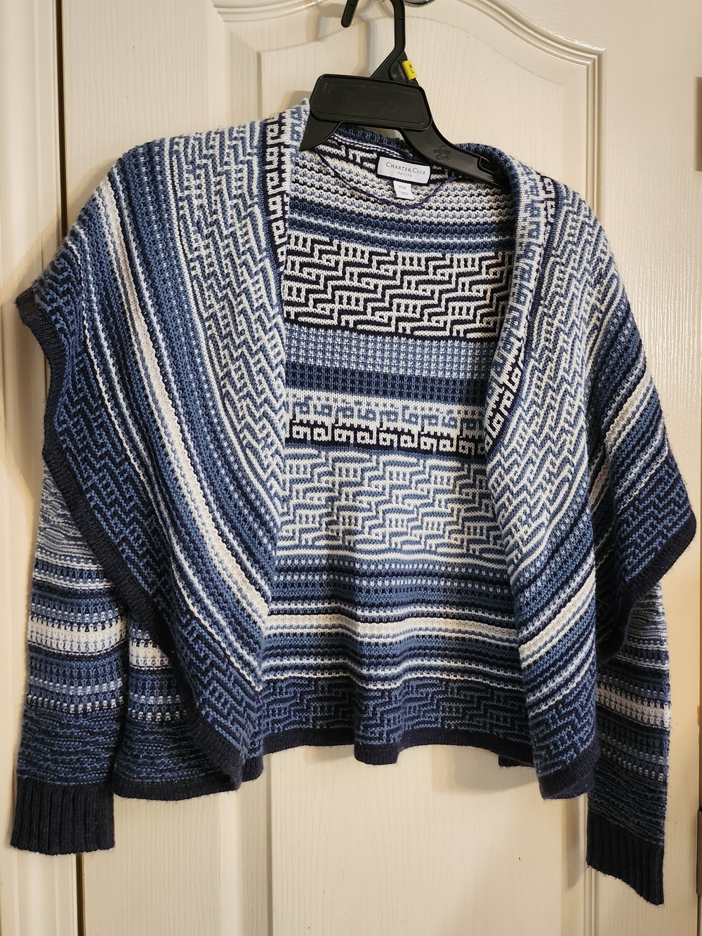 Charter Club Navy and White Patterned Open-Front Cardigan